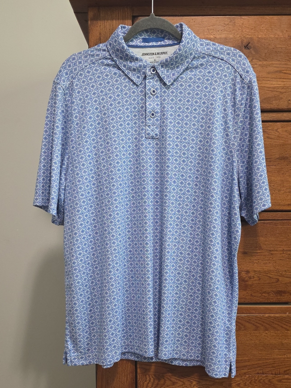 Johnston & Murphy Light Blue Geometric Polo